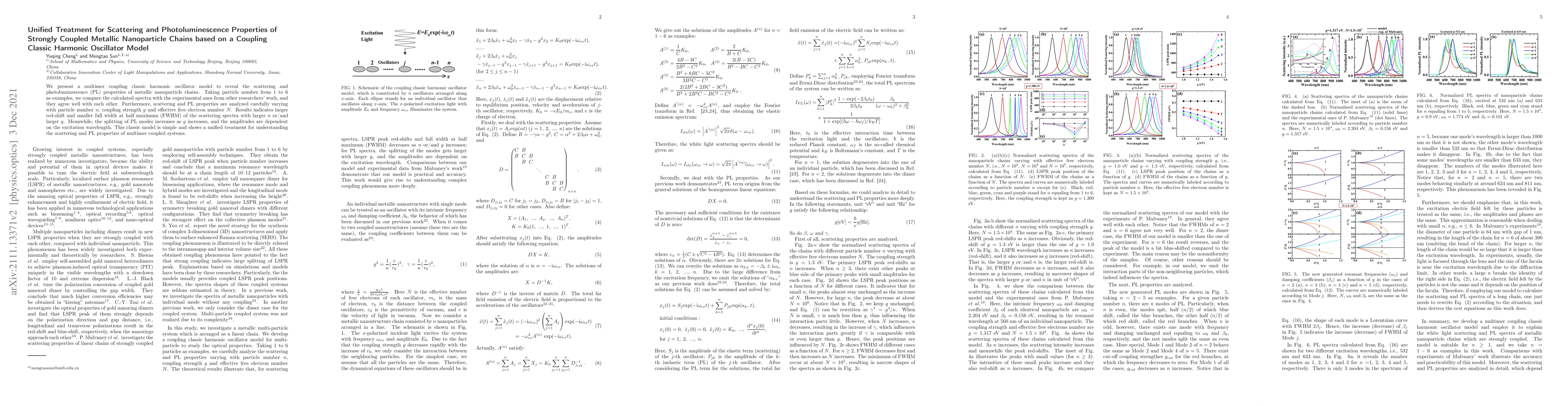 Thumbnail for Unified Treatment for Scattering and Photoluminescence Properties of
  Strongly Coupled Metallic Nanoparticle Chains based on a Coupling Classic
  Harmonic Oscillator Model