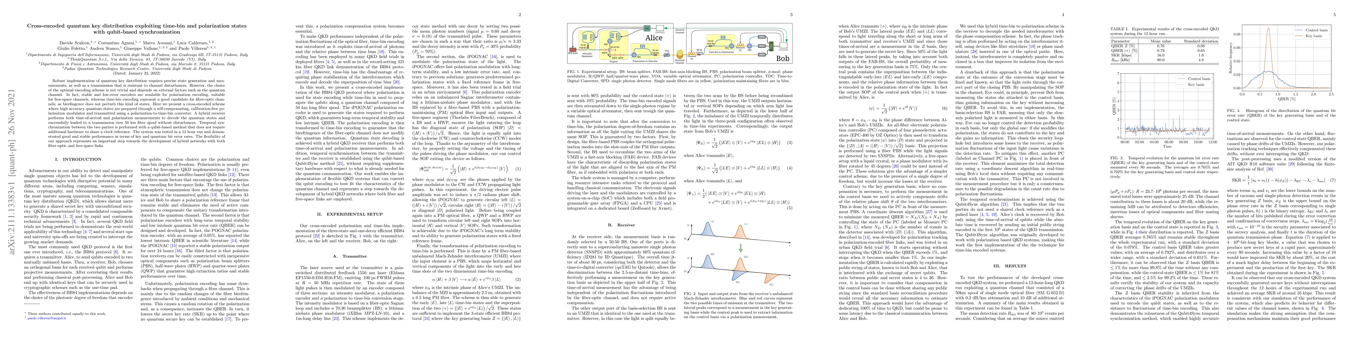 Thumbnail for Cross-encoded quantum key distribution exploiting time-bin and
  polarization states with qubit-based synchronization