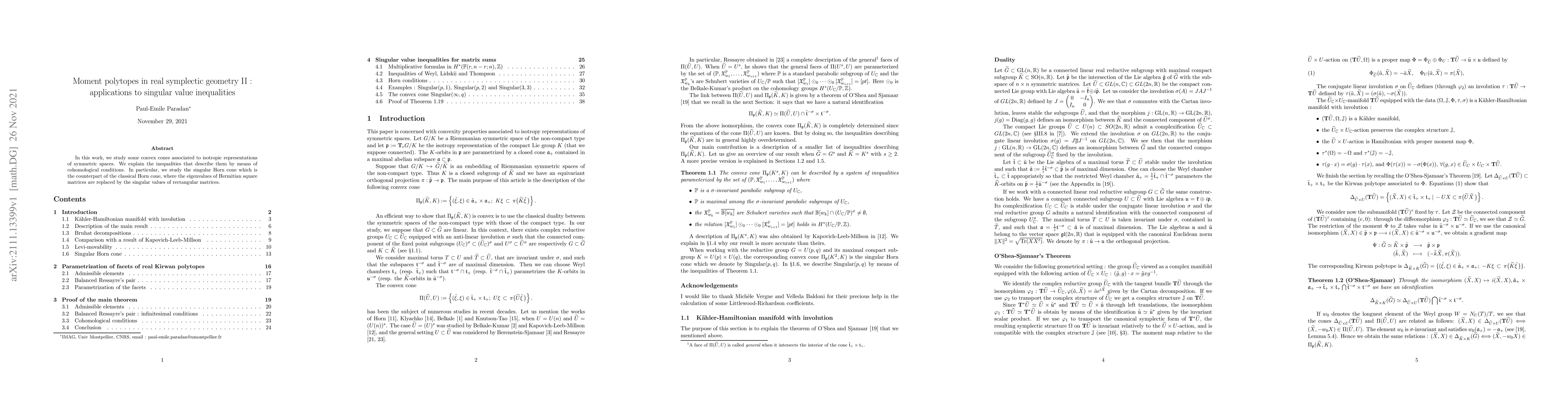Thumbnail for Moment polytopes in real symplectic geometry II : applications to
  singular value inequalities