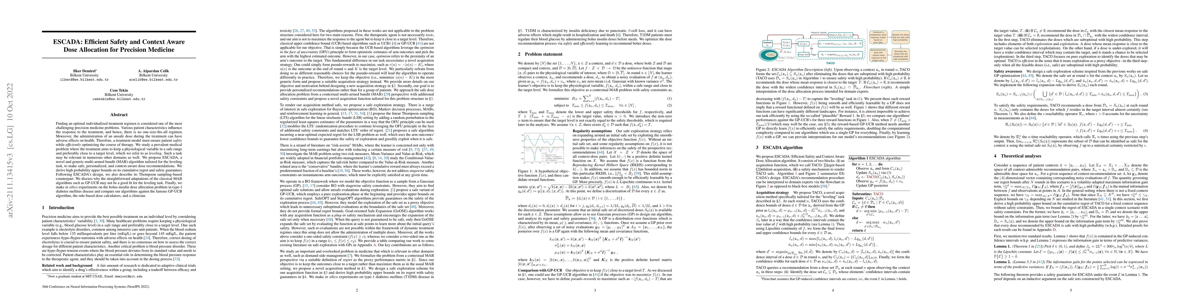 Thumbnail for ESCADA: Efficient Safety and Context Aware Dose Allocation for Precision
  Medicine