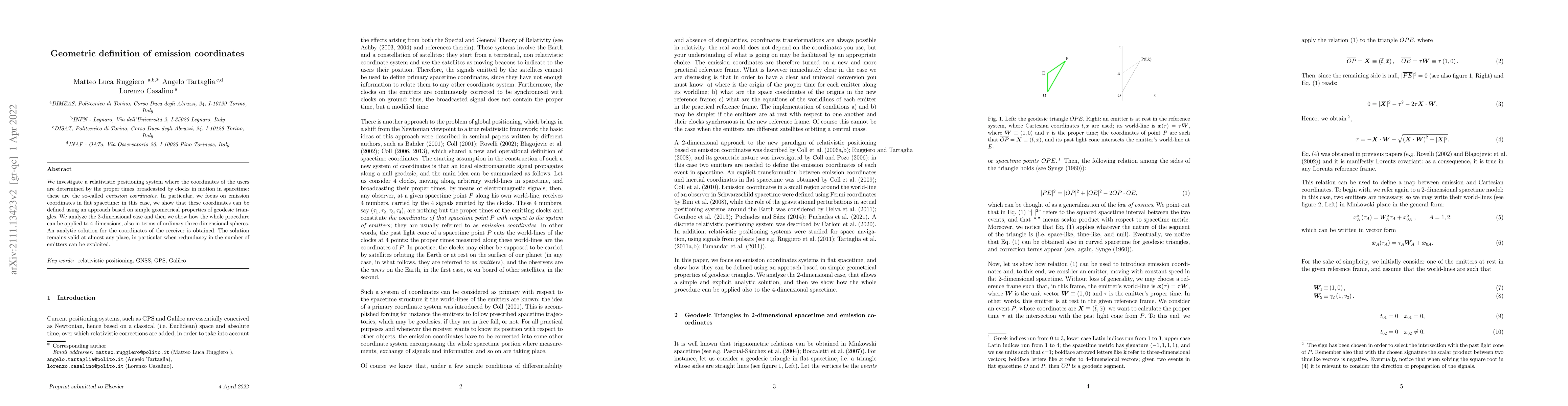 Thumbnail for Geometric approach to the definition of emission coordinates