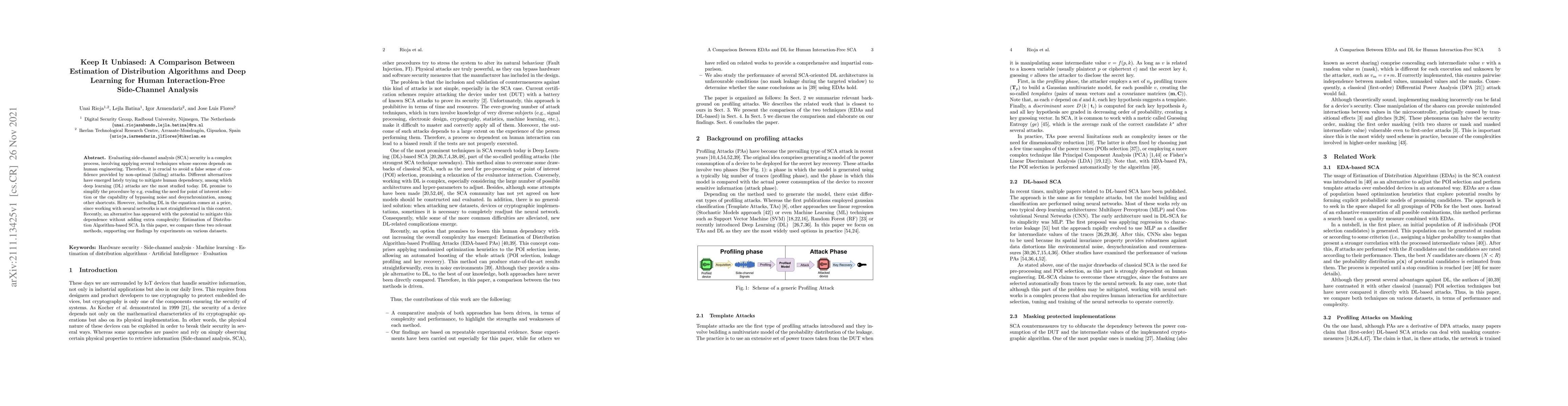 Thumbnail for Keep It Unbiased: A Comparison Between Estimation of Distribution
  Algorithms and Deep Learning for Human Interaction-Free Side-Channel Analysis