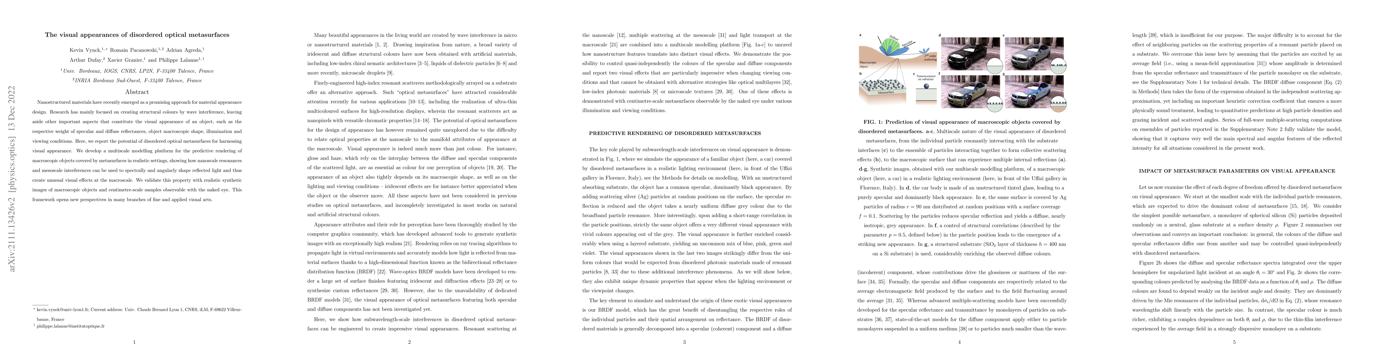 Thumbnail for The visual appearances of disordered optical metasurfaces