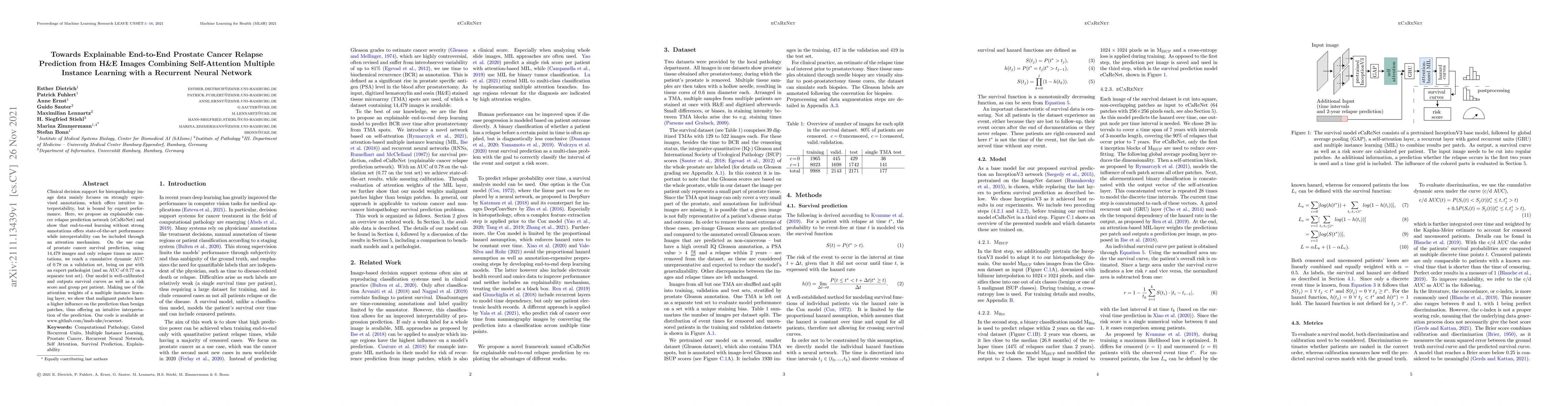 Thumbnail for Towards Explainable End-to-End Prostate Cancer Relapse Prediction from
  H&E Images Combining Self-Attention Multiple Instance Learning with a
  Recurrent Neural Network