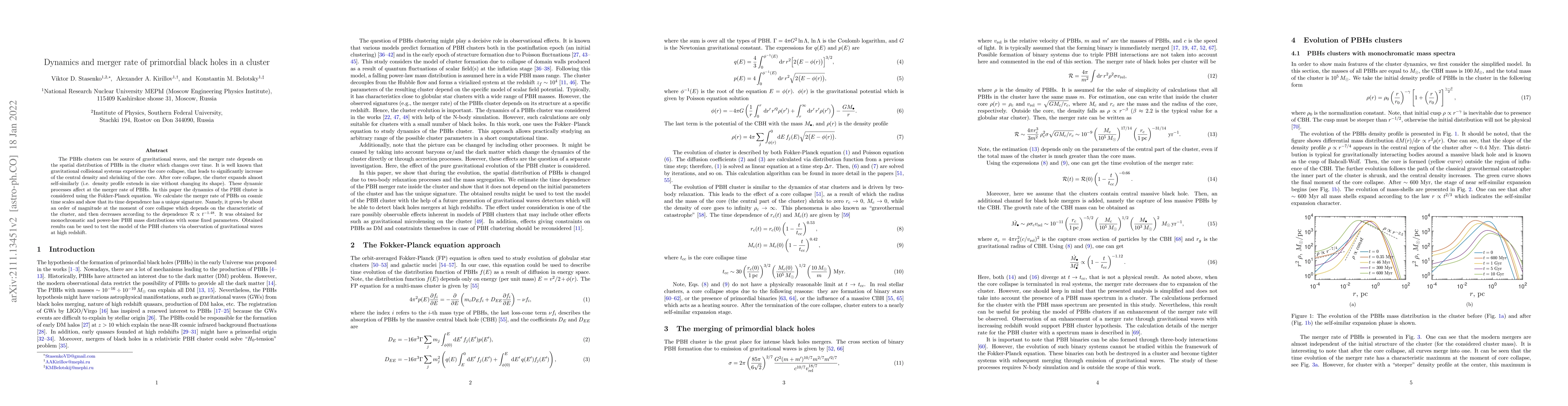 Thumbnail for Dynamics and merger rate of primordial black holes in a cluster