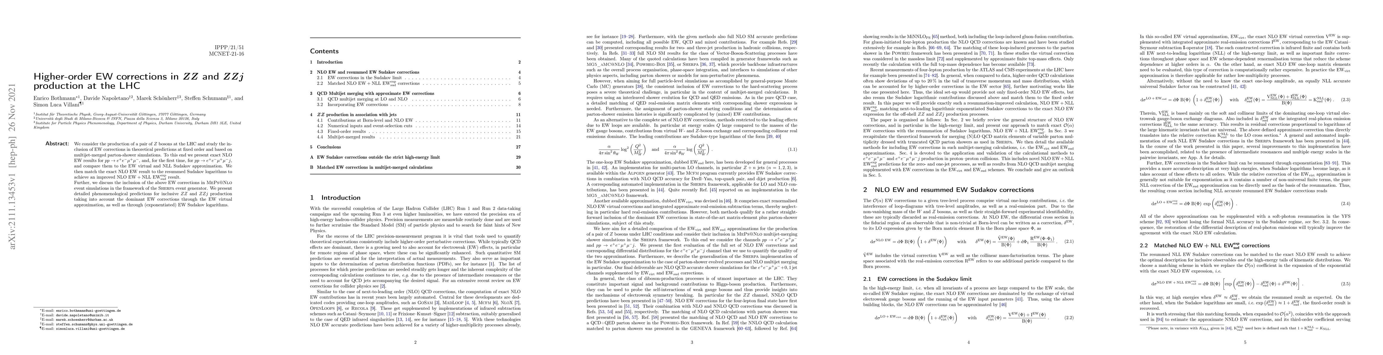 Thumbnail for Higher-order EW corrections in ZZ and ZZj production at the LHC