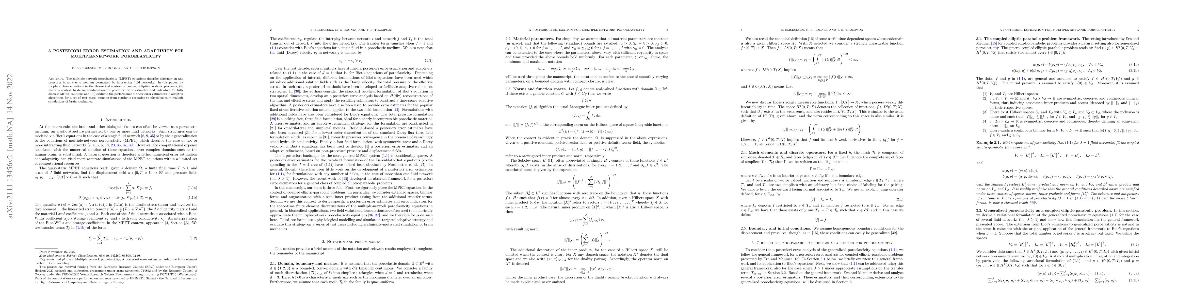 Thumbnail for A posteriori error estimation and adaptivity for multiple-network
  poroelasticity