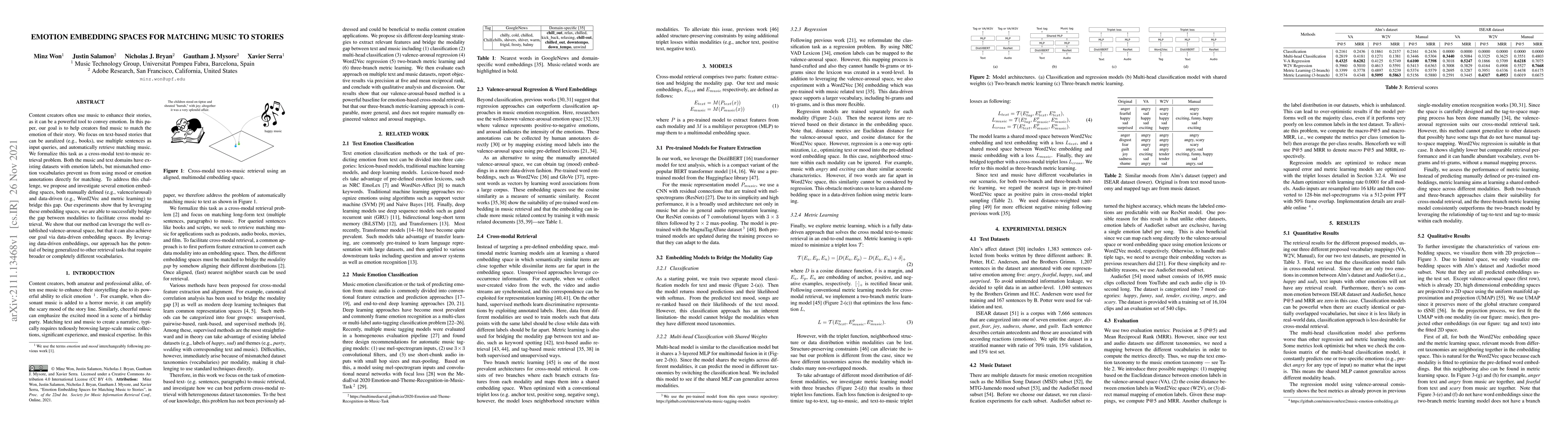 Thumbnail for Emotion Embedding Spaces for Matching Music to Stories