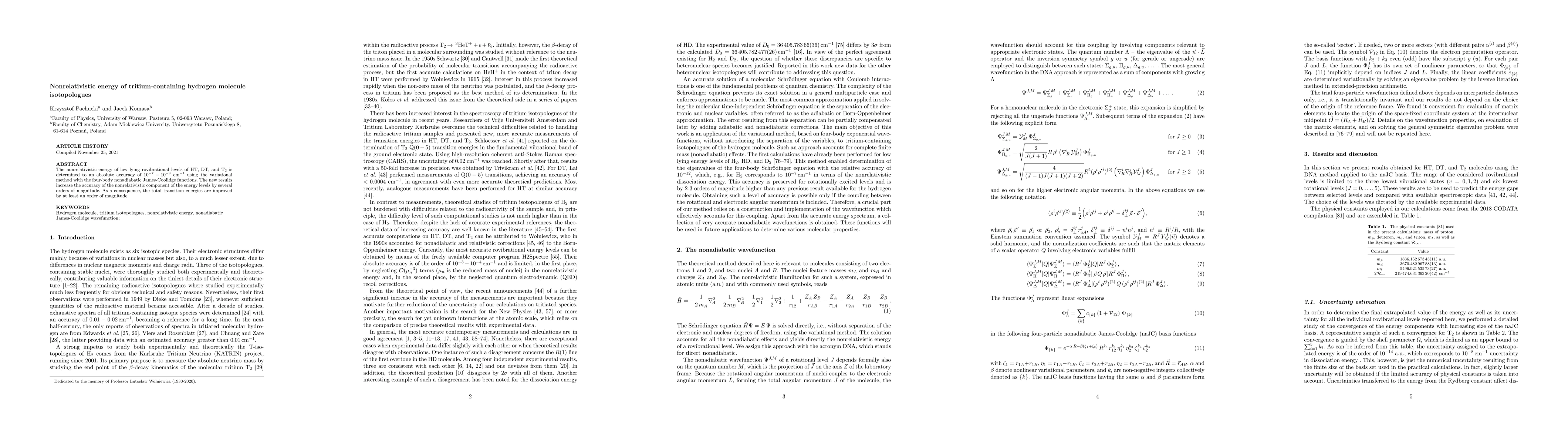 Thumbnail for Nonrelativistic energy of tritium-containing hydrogen molecule
  isotopologues