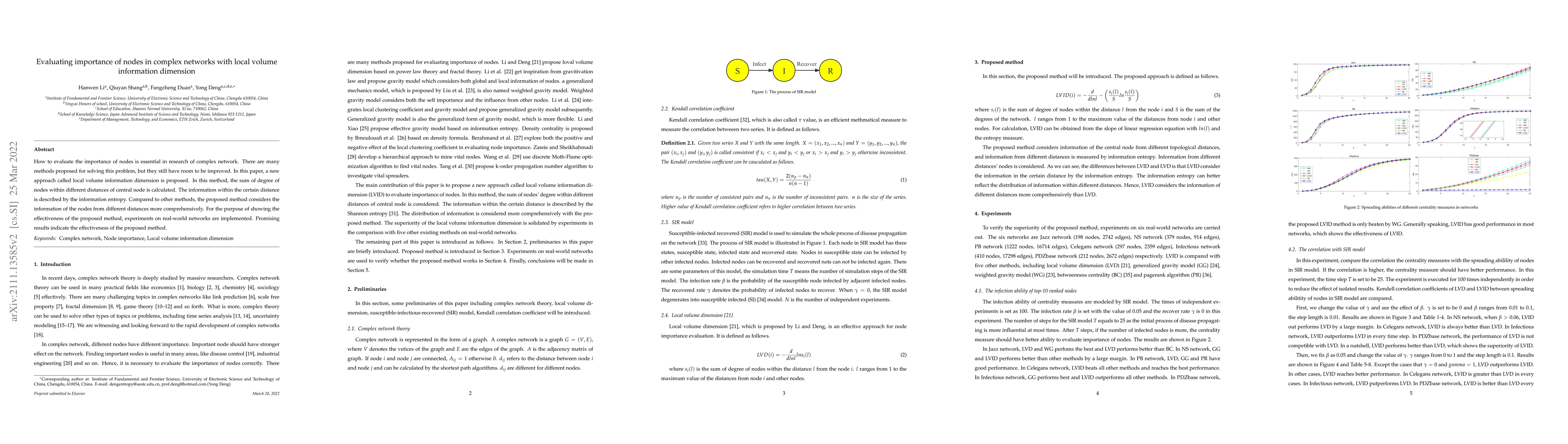 Thumbnail for Evaluating importance of nodes in complex networks with local volume
  information dimension
