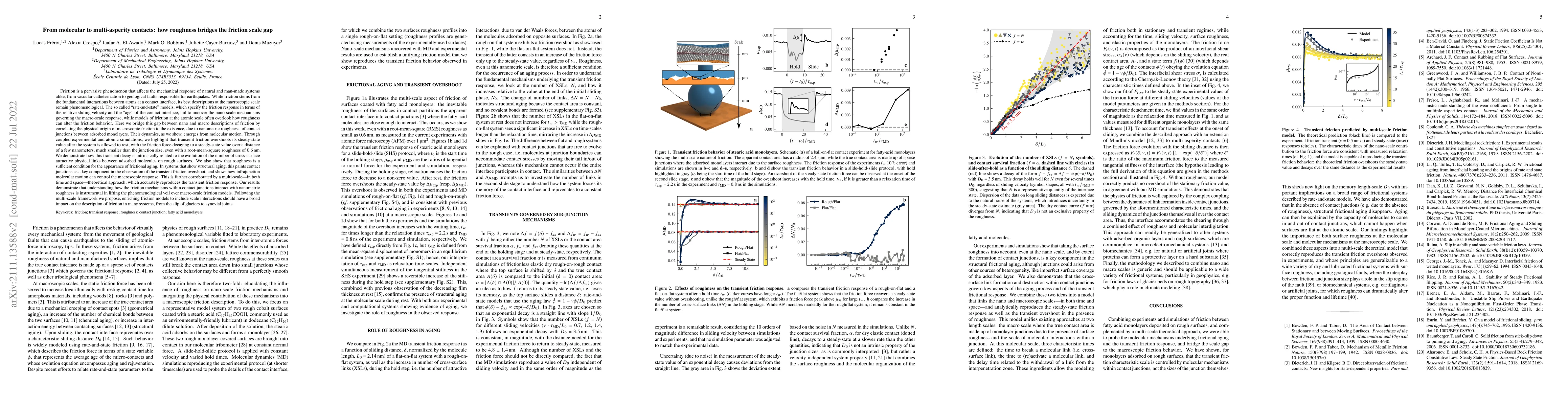 Thumbnail for From molecular to multi-asperity contacts: how roughness bridges the
  friction scale gap