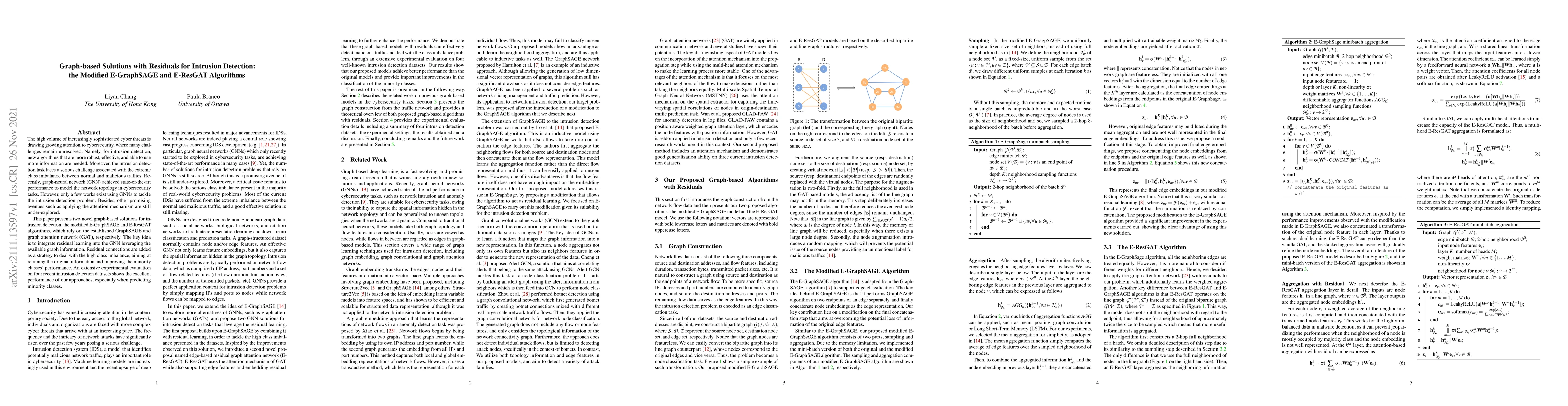 Thumbnail for Graph-based Solutions with Residuals for Intrusion Detection: the
  Modified E-GraphSAGE and E-ResGAT Algorithms