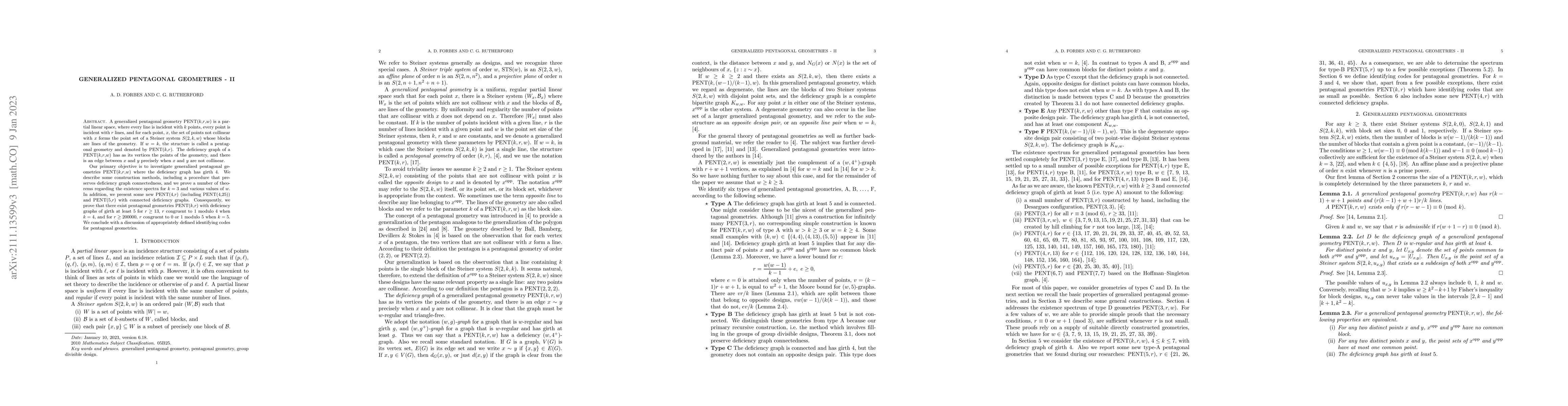 Thumbnail for Generalized pentagonal geometries -- II