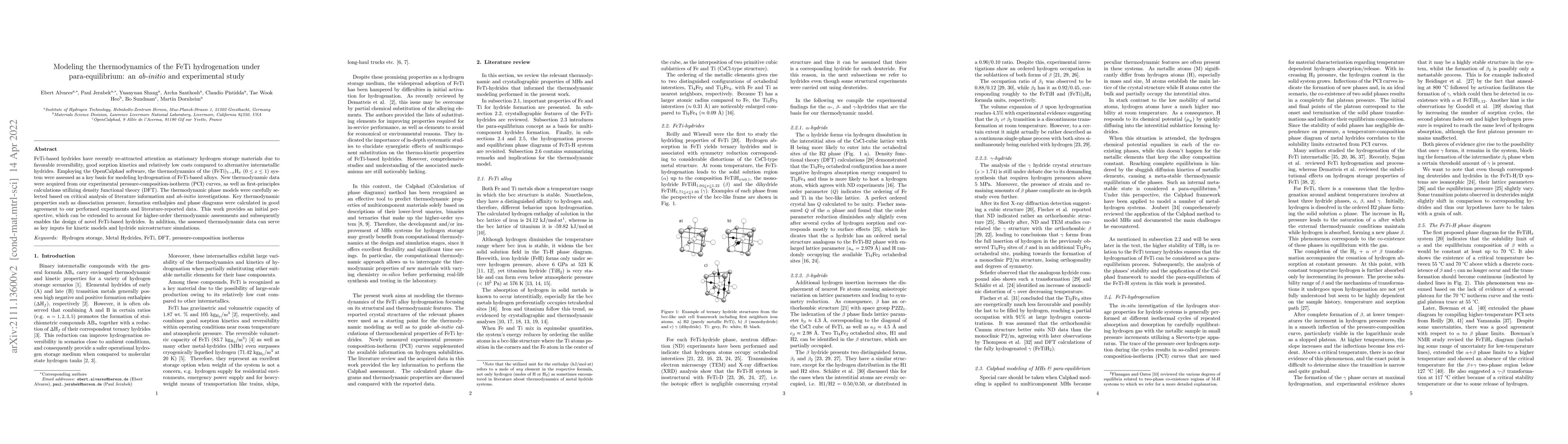 Thumbnail for Modeling the thermodynamics of the FeTi hydrogenation under
  para-equilibrium: an ab-initio and experimental study