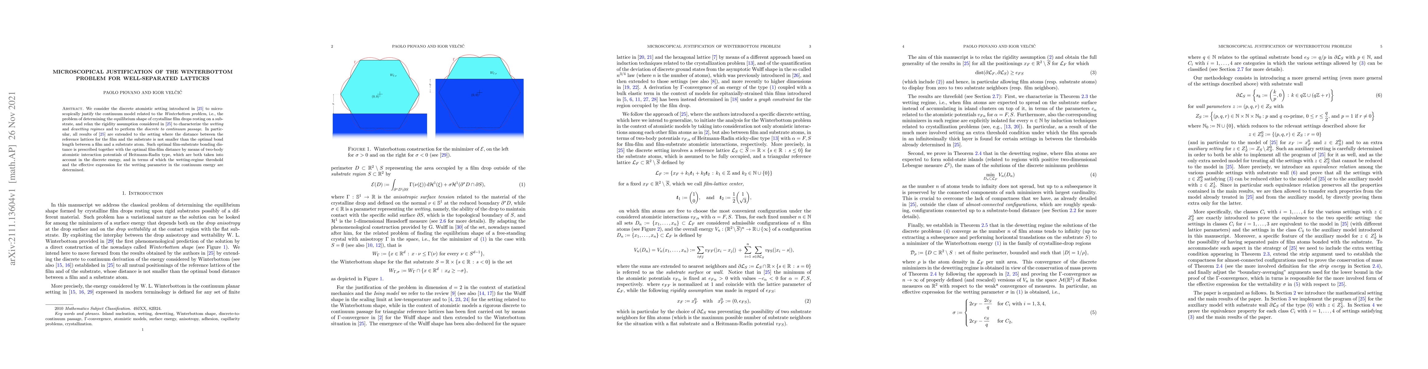 Thumbnail for Microscopical Justification of the Winterbottom problem for
  well-separated Lattices