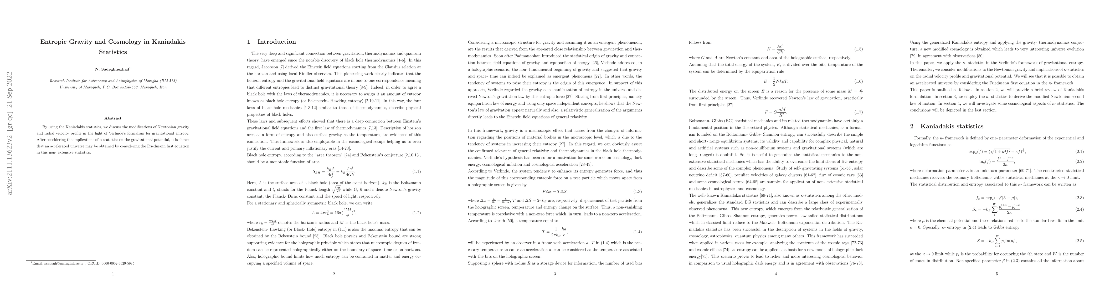 Thumbnail for Entropic Gravity and Cosmology in Kaniadakis Statistics