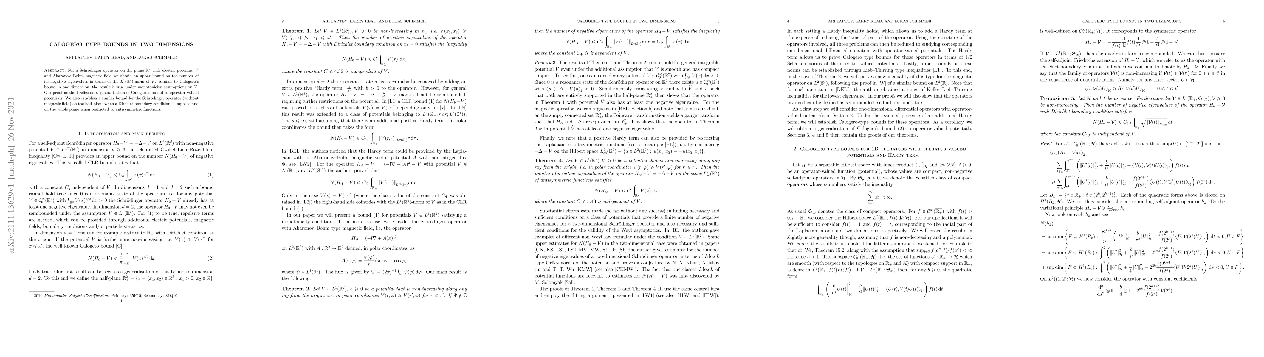 Thumbnail for Calogero type bounds in two dimensions