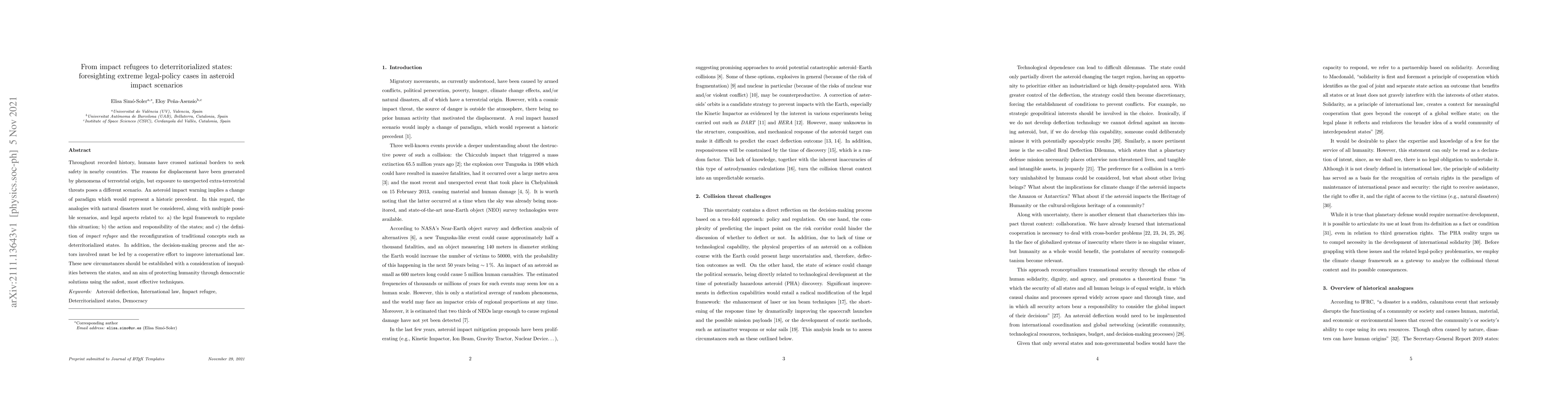 Thumbnail for From impact refugees to deterritorialized states: foresighting extreme
  legal-policy cases in asteroid impact scenarios