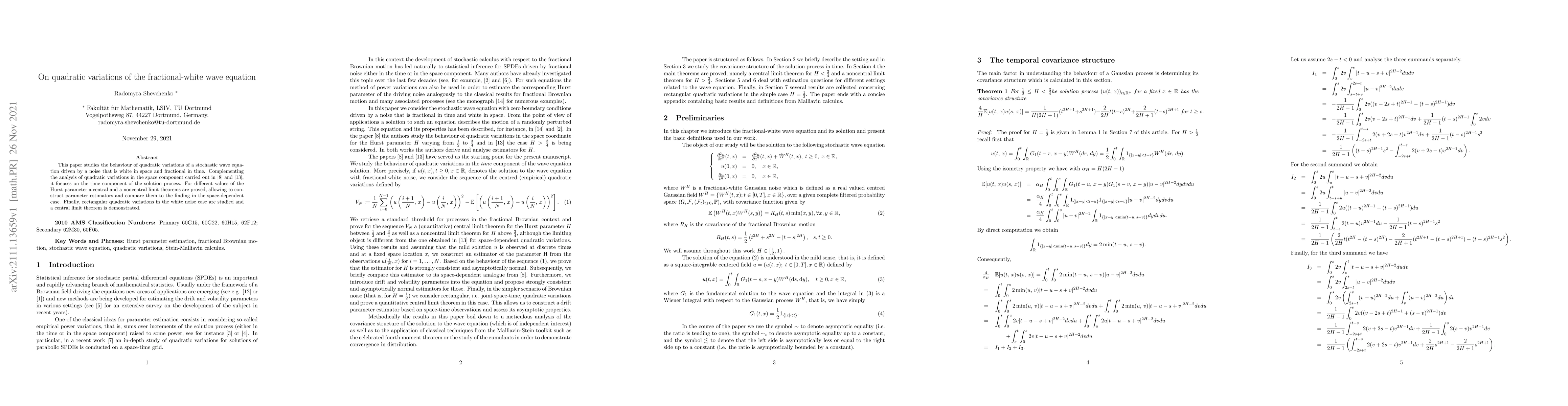 Thumbnail for On quadratic variations of the fractional-white wave equation