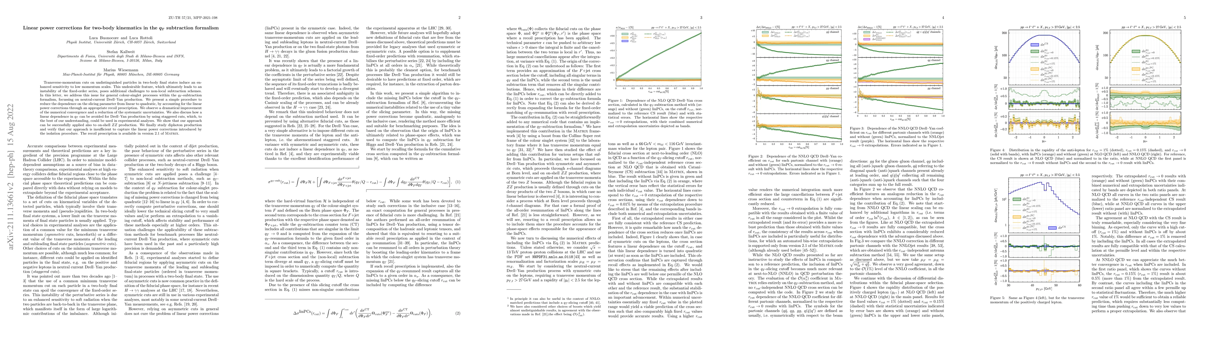 Thumbnail for Linear power corrections for two-body kinematics in the $q_T$
  subtraction formalism