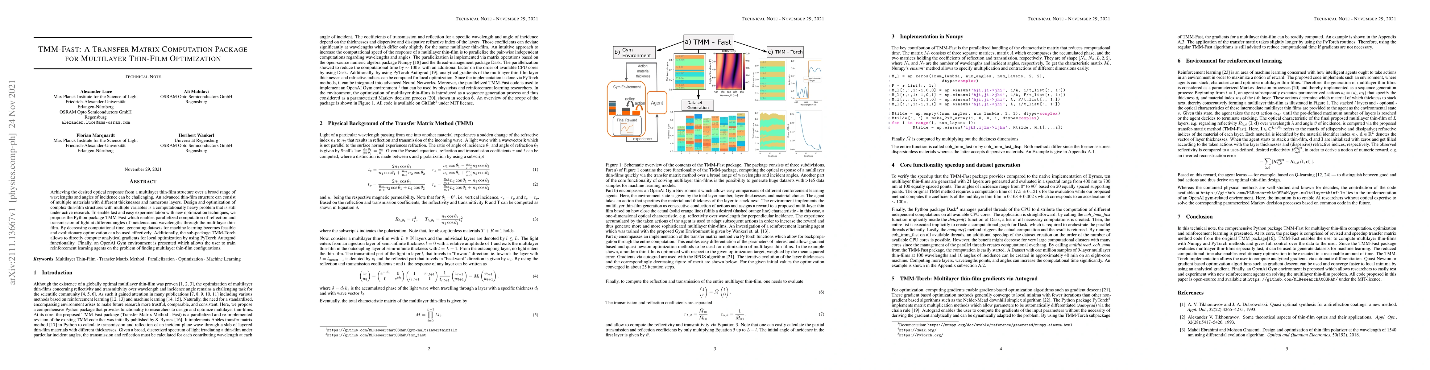 Thumbnail for TMM-Fast: A Transfer Matrix Computation Package for Multilayer Thin-Film
  Optimization