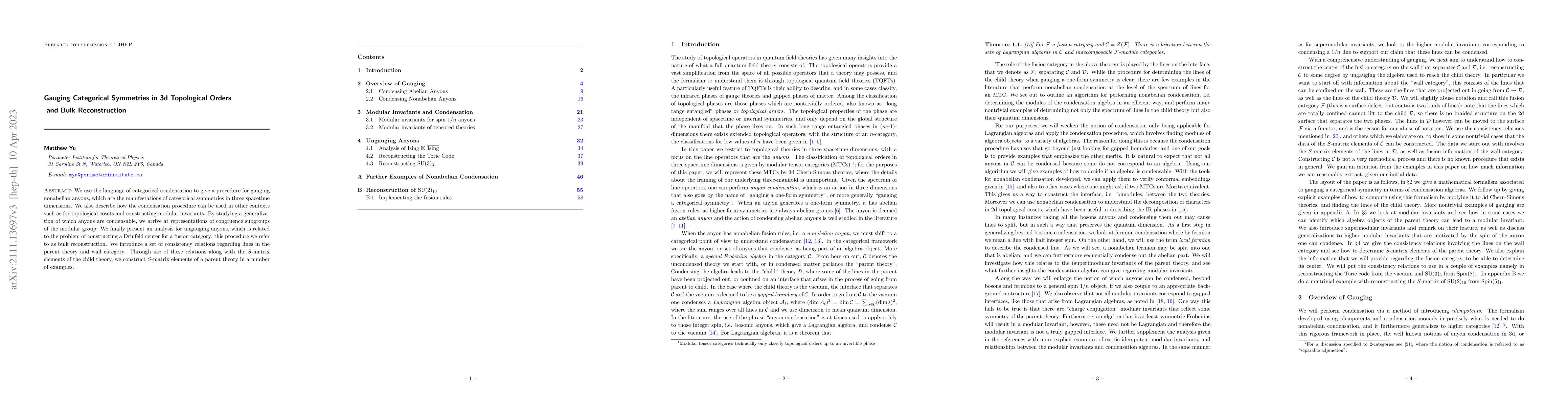 Thumbnail for Gauging Categorical Symmetries in 3d Topological Orders and Bulk
  Reconstruction