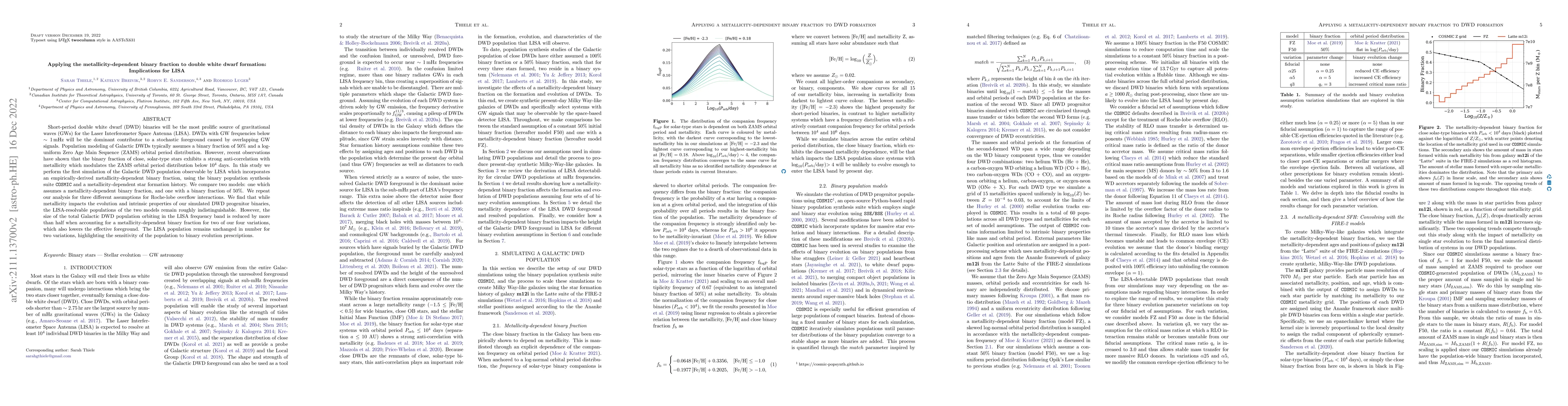 Thumbnail for Applying the metallicity-dependent binary fraction to double white dwarf
  formation: Implications for LISA