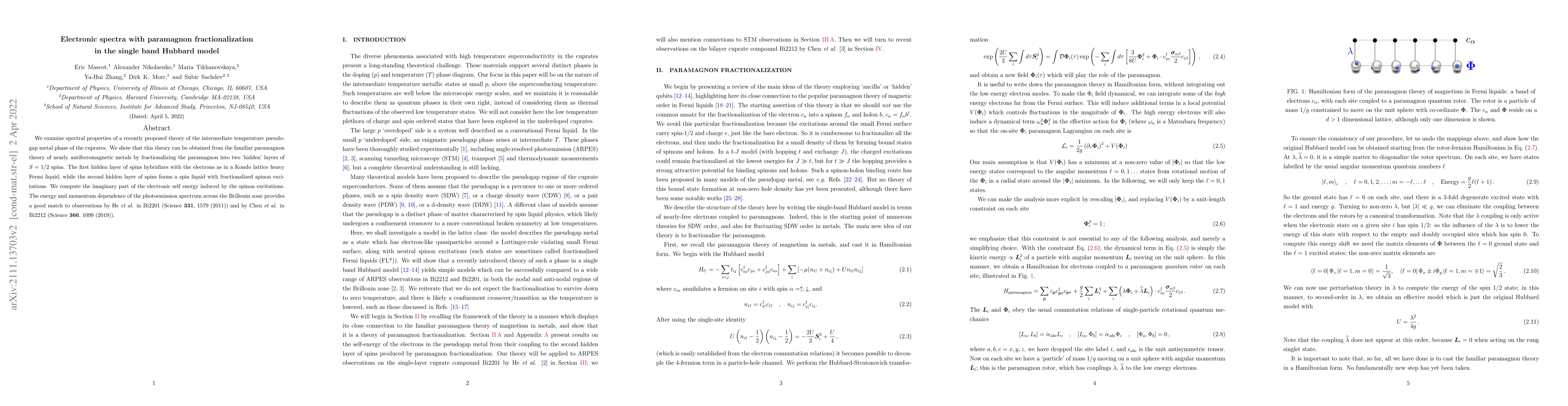 Thumbnail for Electronic spectra with paramagnon fractionalization in the single band
  Hubbard model
