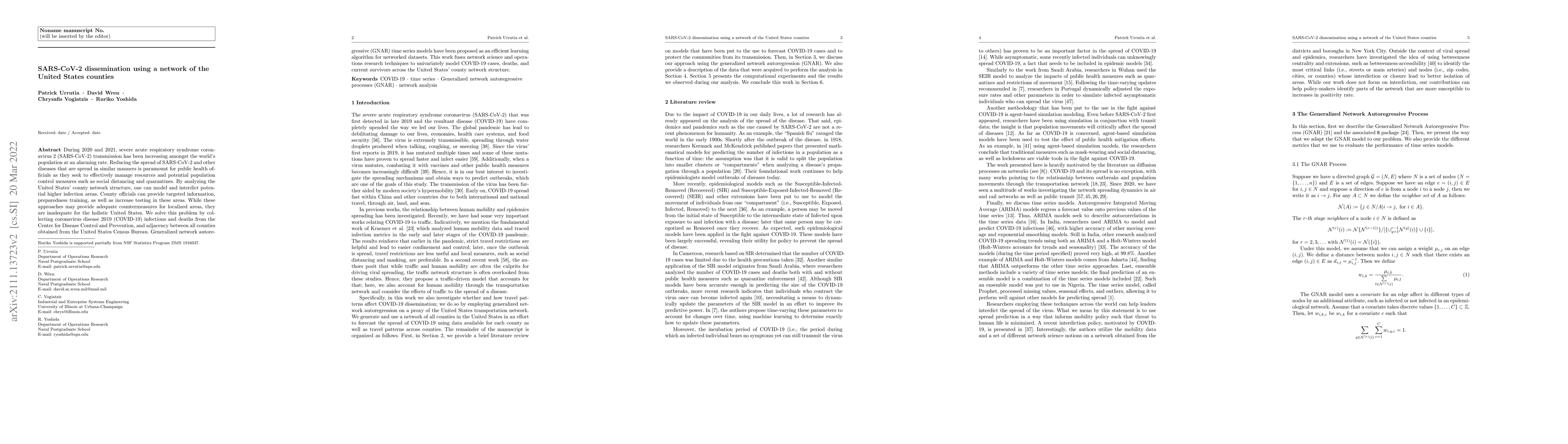 Thumbnail for SARS-CoV-2 Dissemination using a Network of the United States Counties