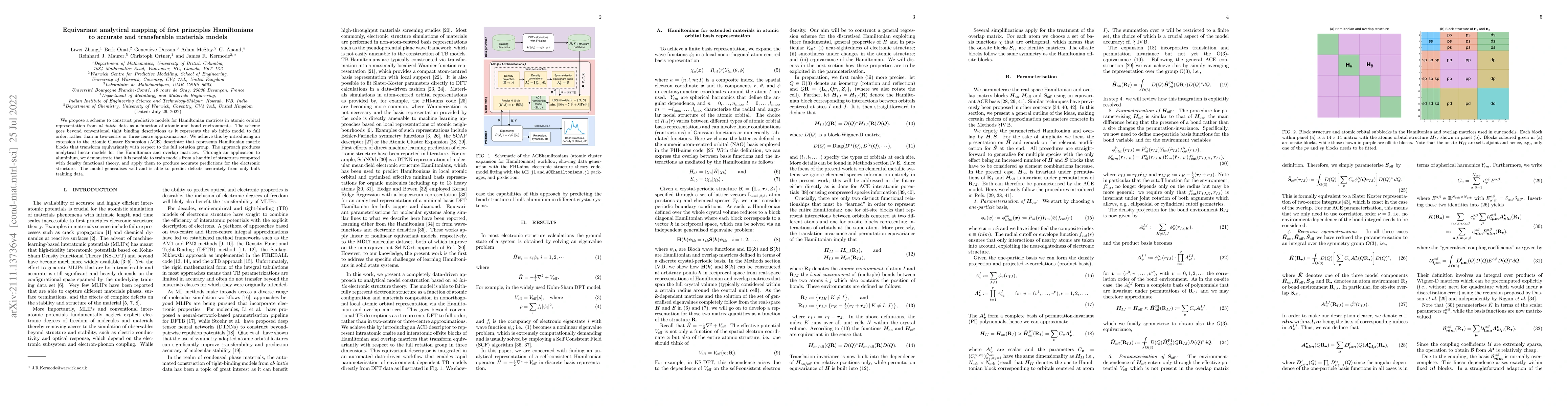 Thumbnail for Equivariant analytical mapping of first principles Hamiltonians to
  accurate and transferable materials models