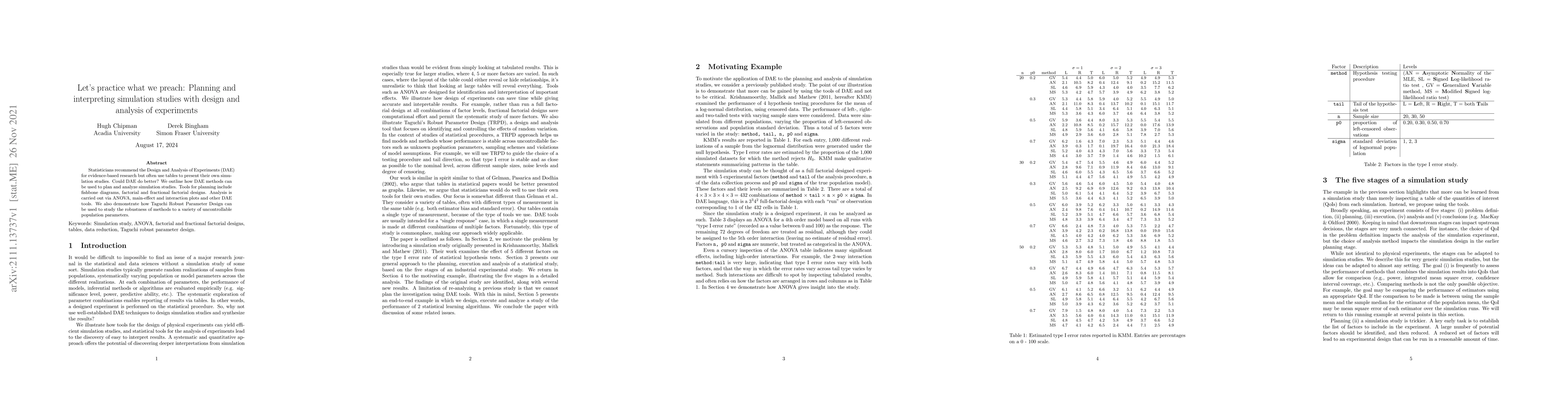 Thumbnail for Let's practice what we preach: Planning and interpreting simulation
  studies with design and analysis of experiments