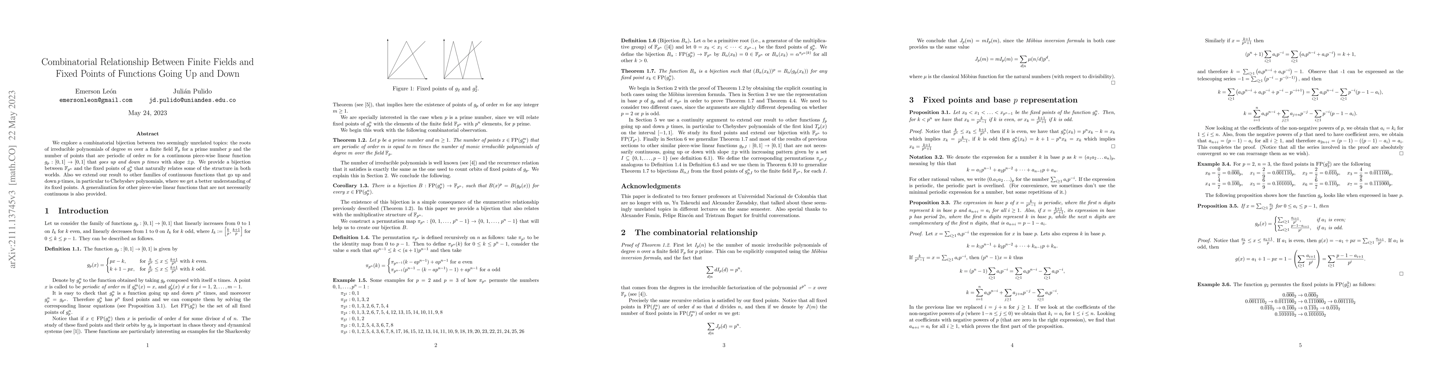 Thumbnail for Combinatorial Relationship Between Finite Fields and Fixed Points of
  Functions Going Up and Down