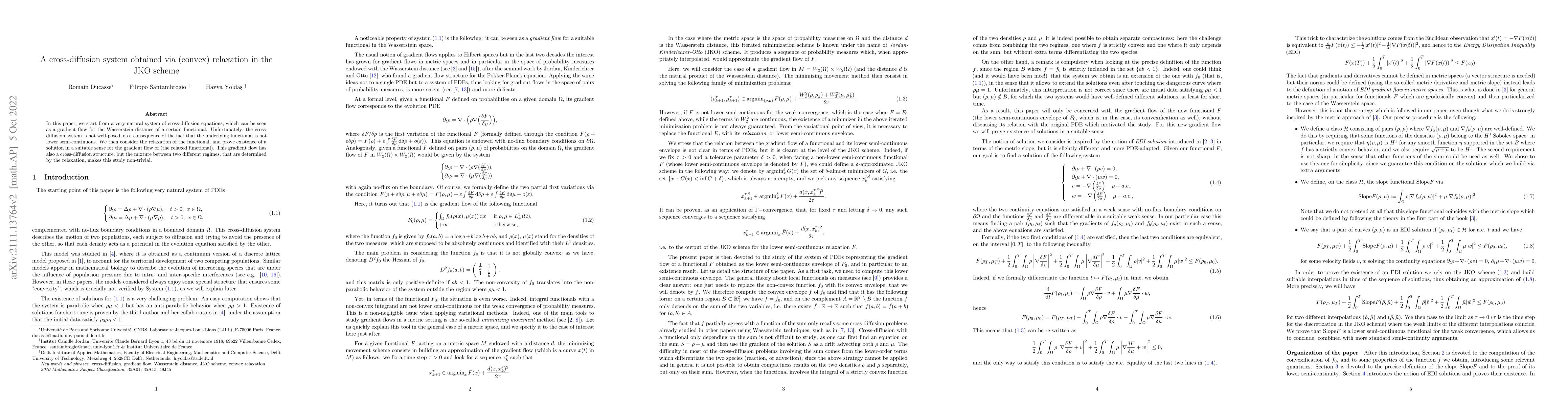 Thumbnail for A cross-diffusion system obtained via (convex) relaxation in the JKO
  scheme