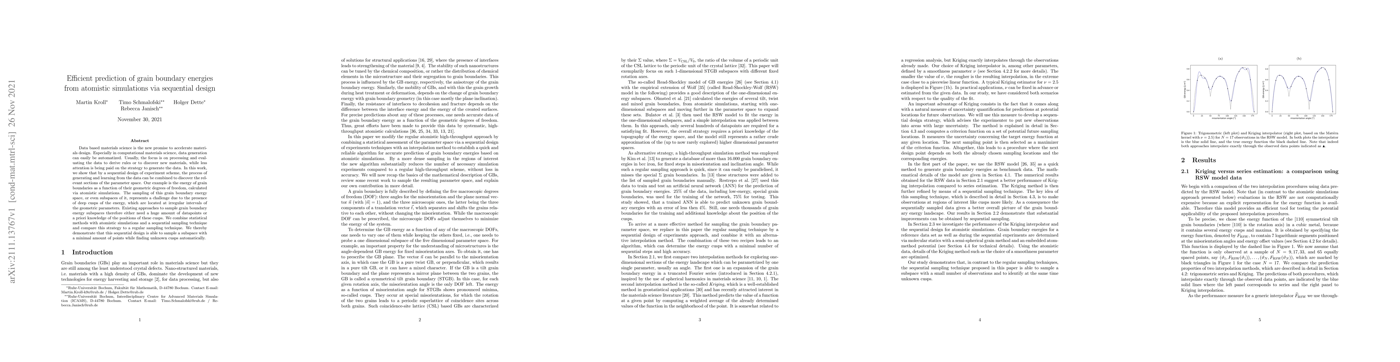 Thumbnail for Efficient prediction of grain boundary energies from atomistic
  simulations via sequential design