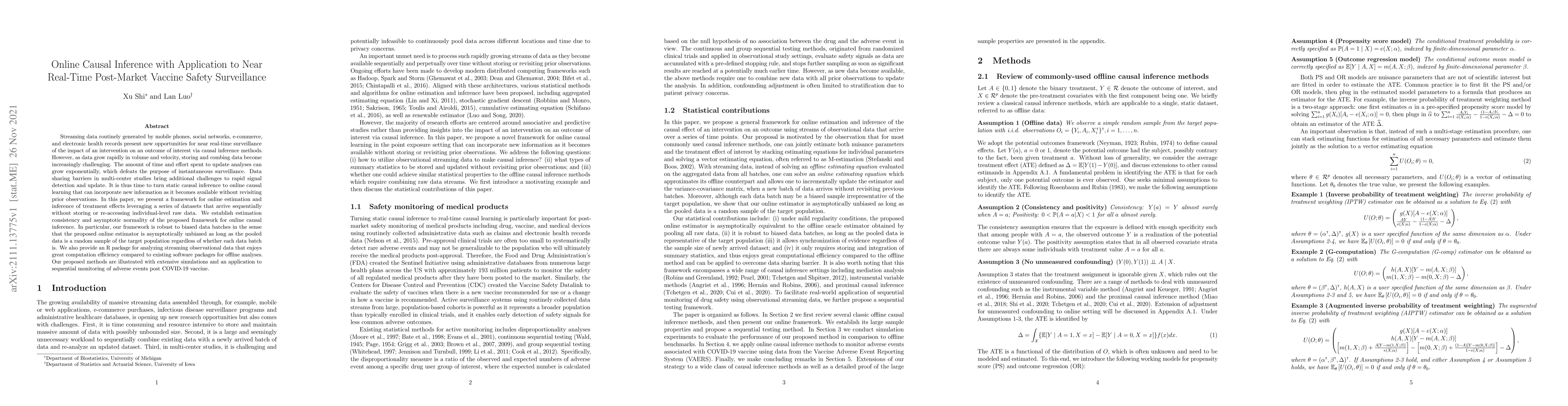 Thumbnail for Online Causal Inference with Application to Near Real-Time Post-Market
  Vaccine Safety Surveillance