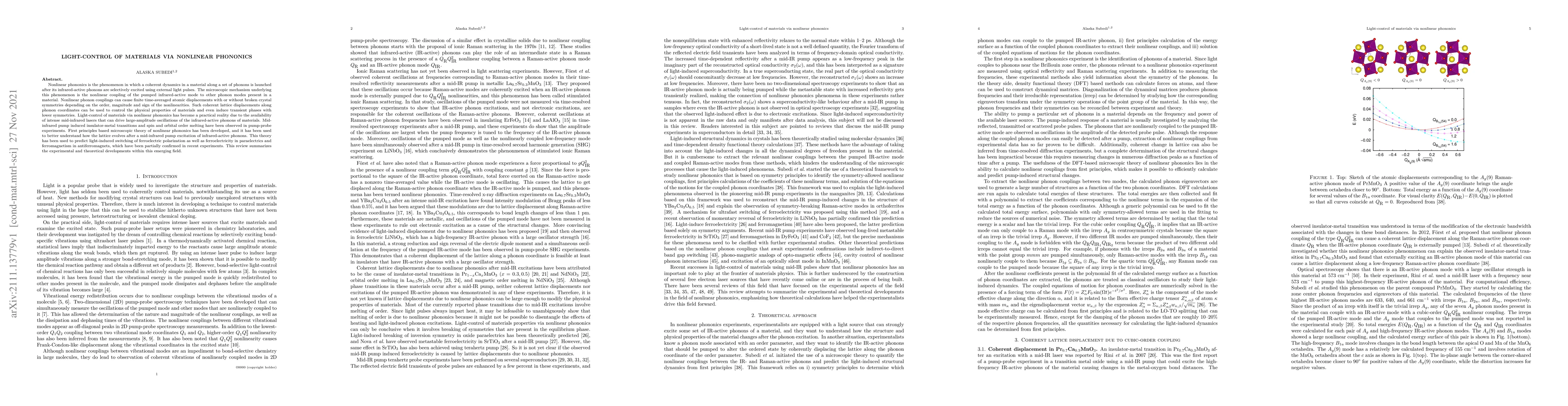 Thumbnail for Light-control of materials via nonlinear phononics