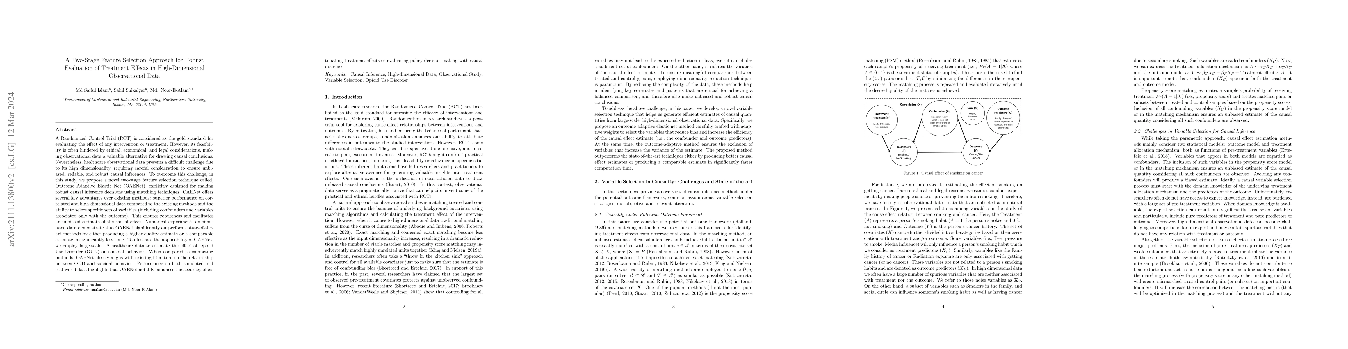 Thumbnail for A Two-Stage Feature Selection Approach for Robust Evaluation of
  Treatment Effects in High-Dimensional Observational Data