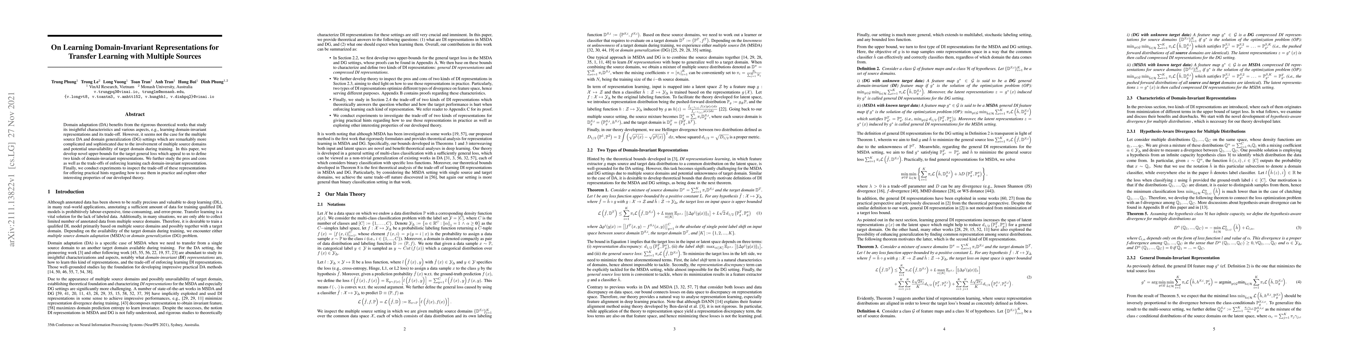 Thumbnail for On Learning Domain-Invariant Representations for Transfer Learning with
  Multiple Sources