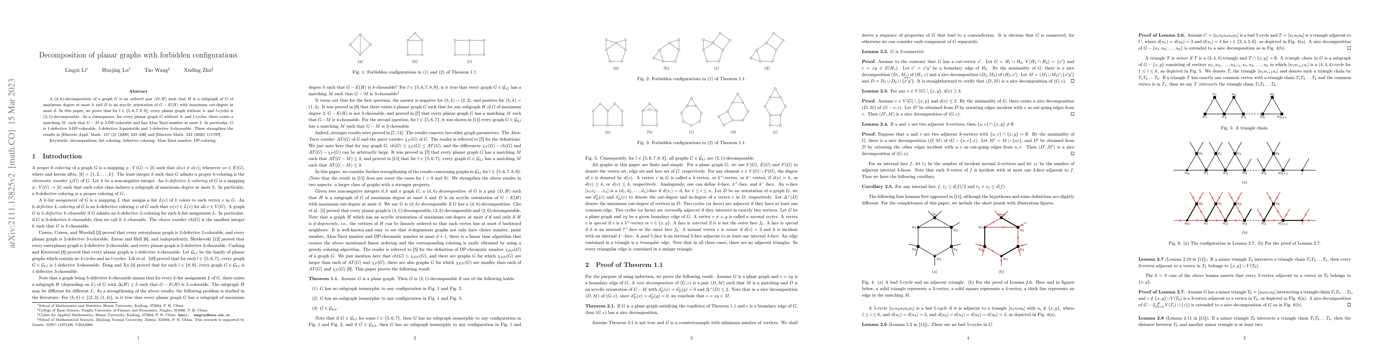 Thumbnail for Decomposition of planar graphs with forbidden configurations