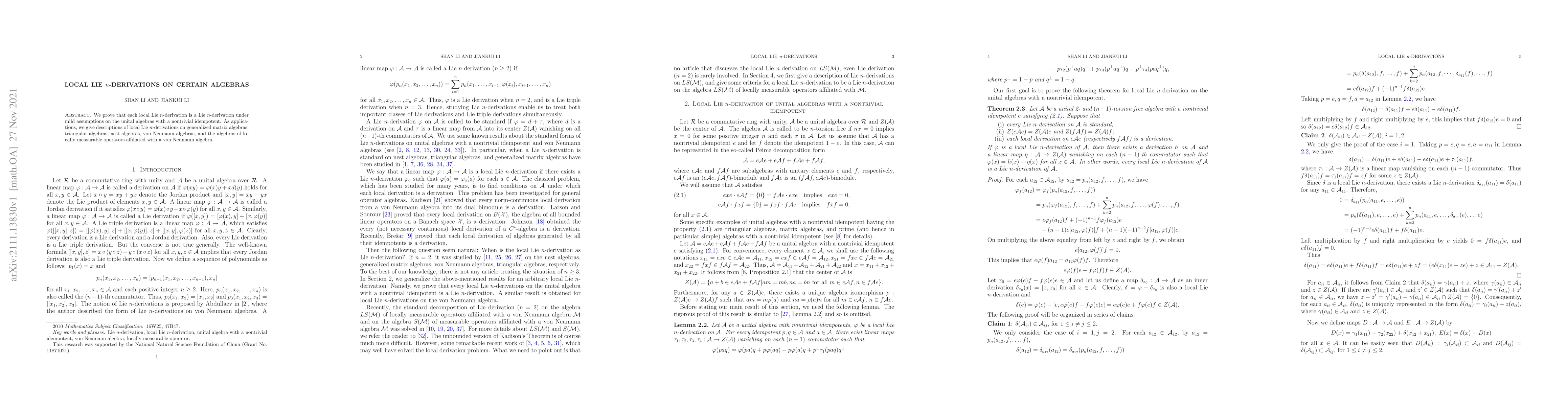 Thumbnail for Local Lie $n$-derivations on certain algebras