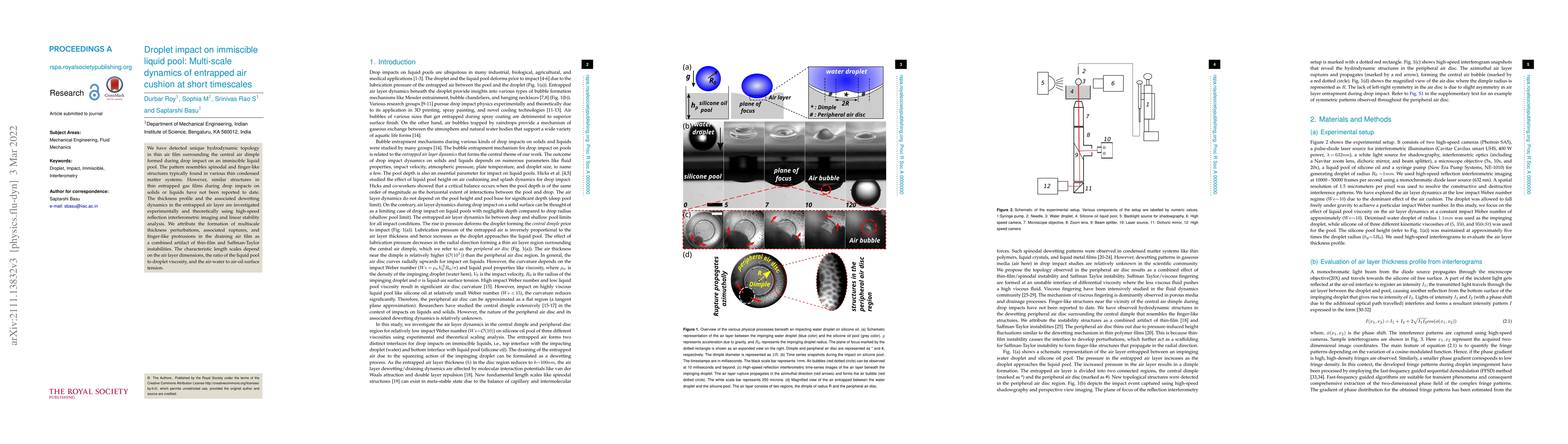 Thumbnail for Droplet impact on immiscible liquid pool: Multi-scale dynamics of
  entrapped air cushion at short timescales