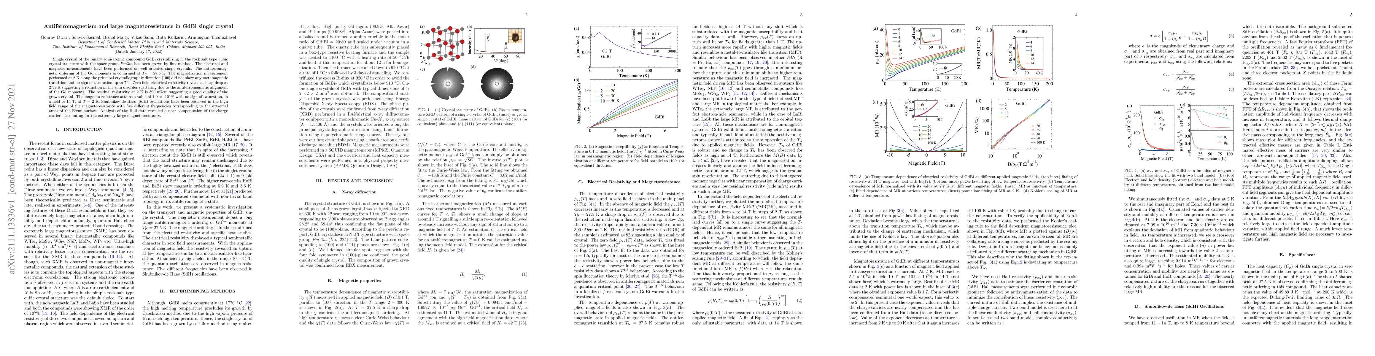 Thumbnail for Antiferromagnetism and large magnetoresistance in GdBi single crystal