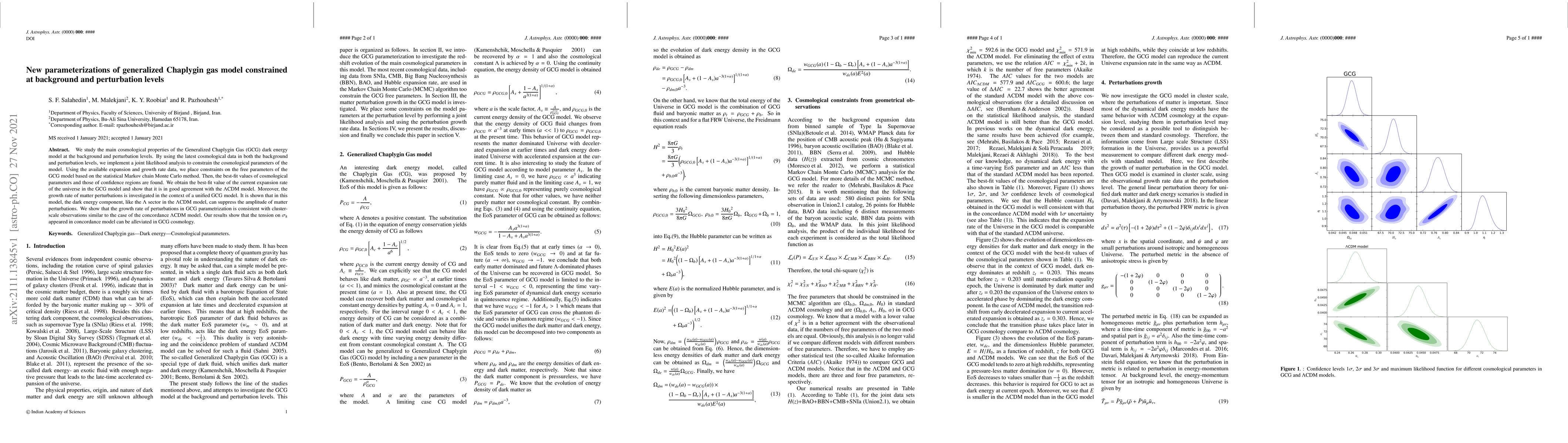 Thumbnail for New parameterizations of generalized Chaplygin gas model constrained at
  background and perturbation levels