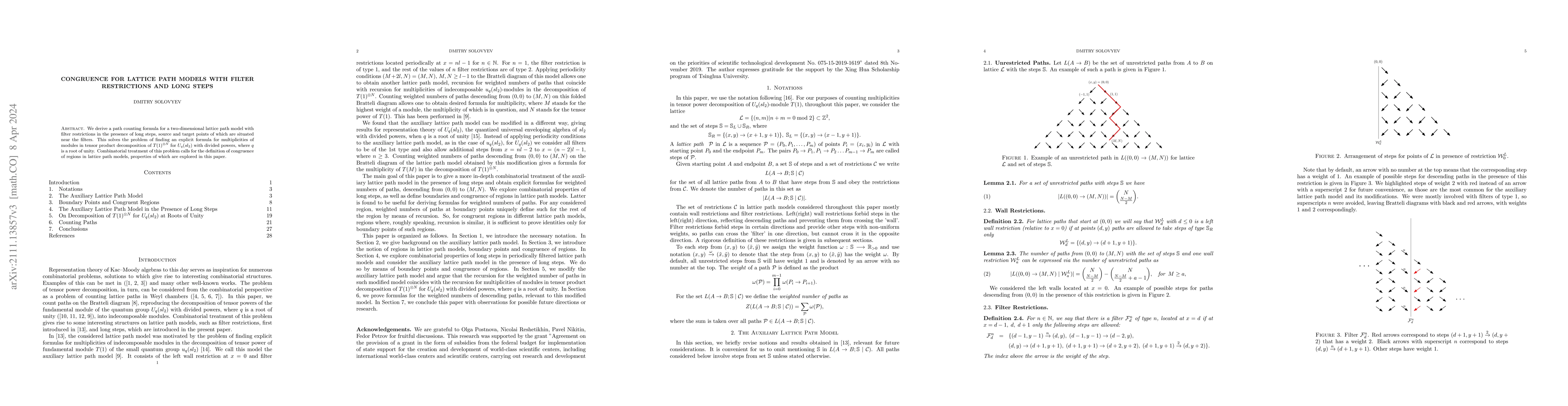 Thumbnail for Congruence for lattice path models with filter restrictions and long
  steps