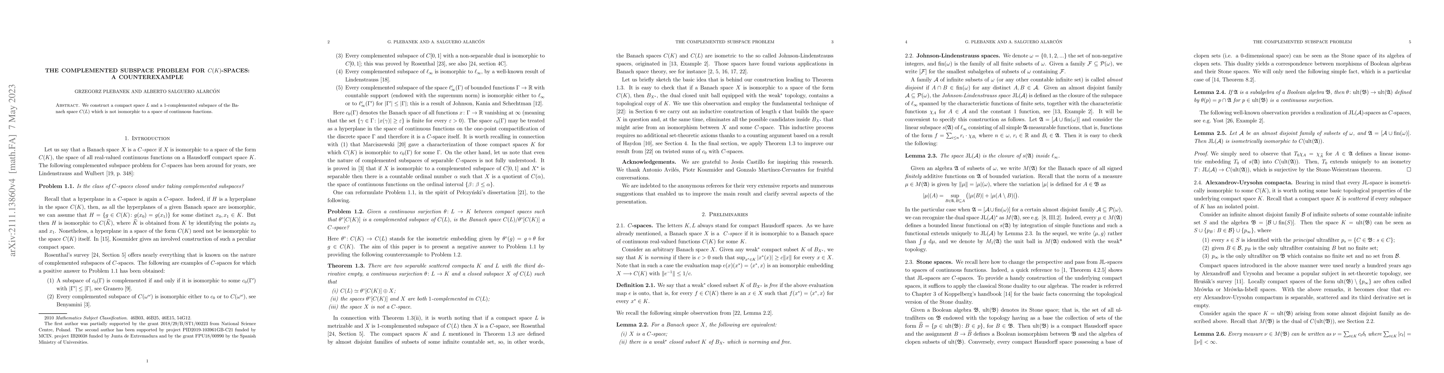 Thumbnail for The complemented subspace problem for $C(K)$-spaces: A counterexample