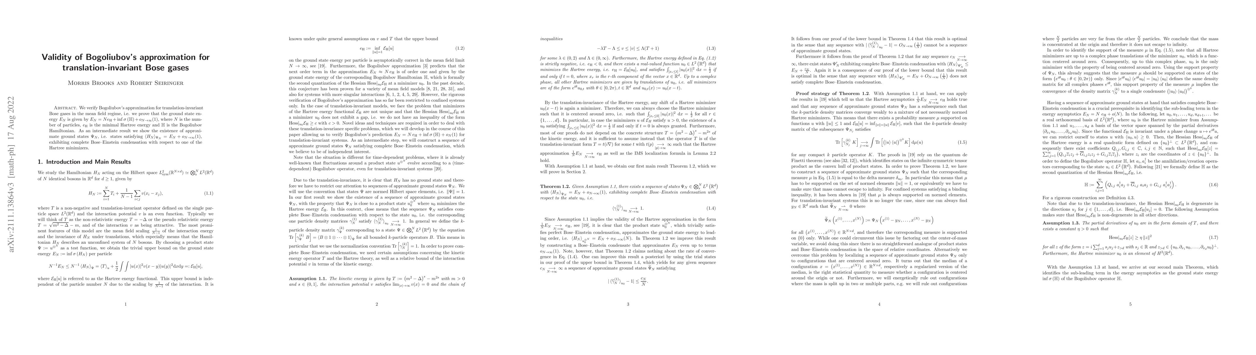 Thumbnail for Validity of Bogoliubov's approximation for translation-invariant Bose
  gases