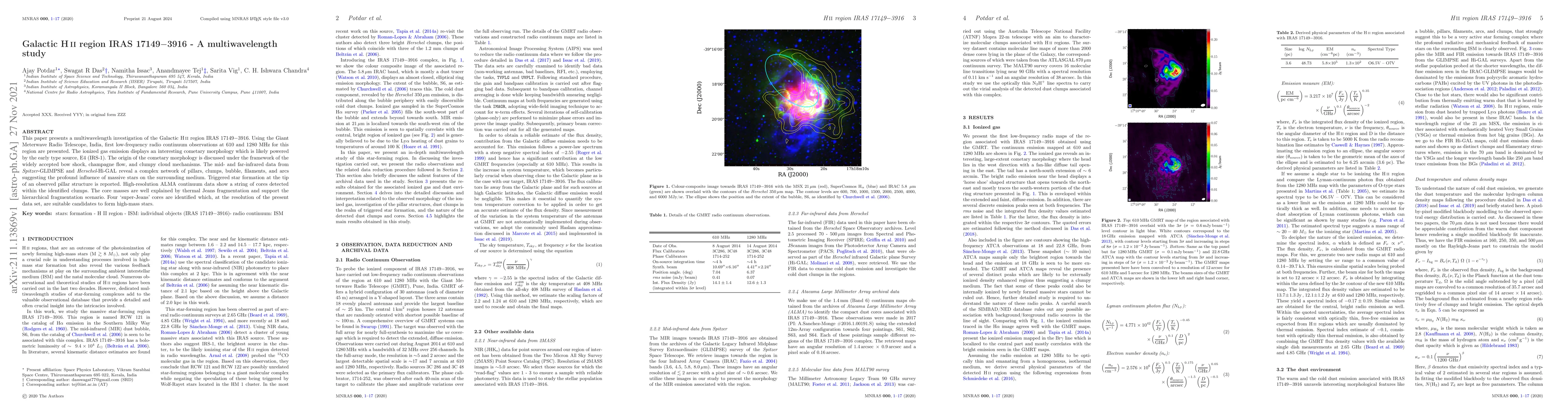 Thumbnail for Galatic HII region IRAS 17149$-$3916 -- A multiwavelength study