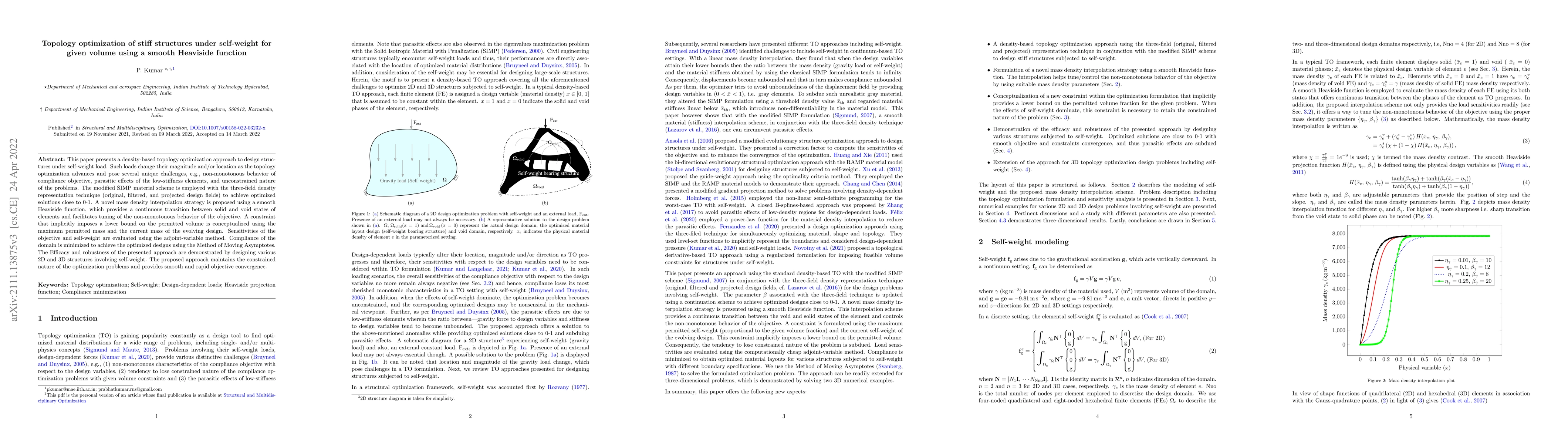Thumbnail for Topology optimization of stiff structures under self-weight for given
  volume using a smooth Heaviside function