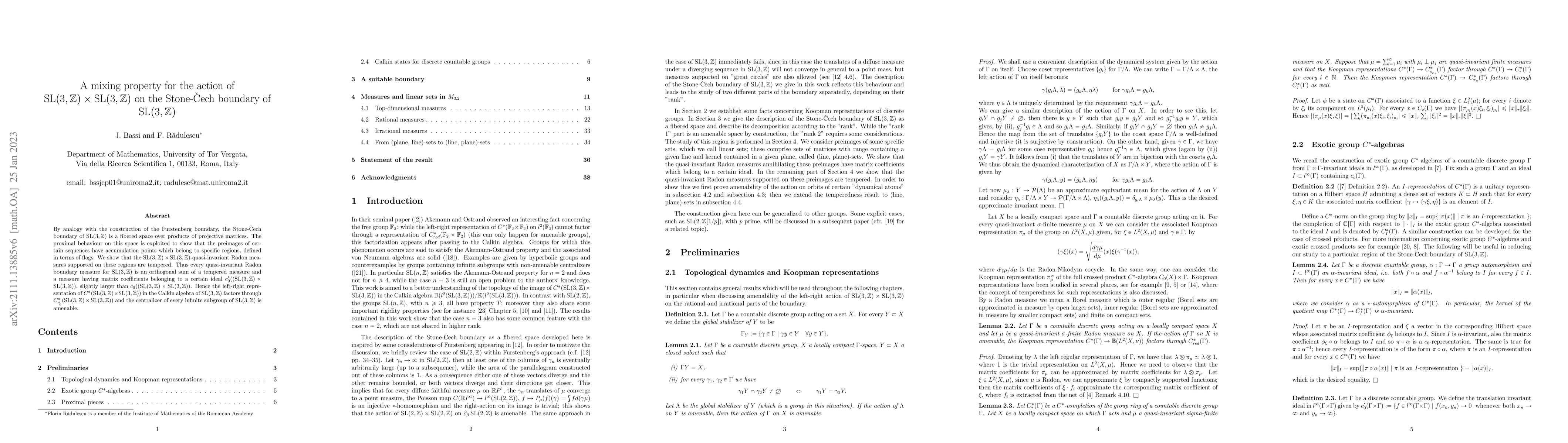 Thumbnail for A mixing property for the action of
  $\SL(3,\mathbb{Z})\times\SL(3,\mathbb{Z})$ on the Stone-Cech boundary of
  $\SL(3,\mathbb{Z})$