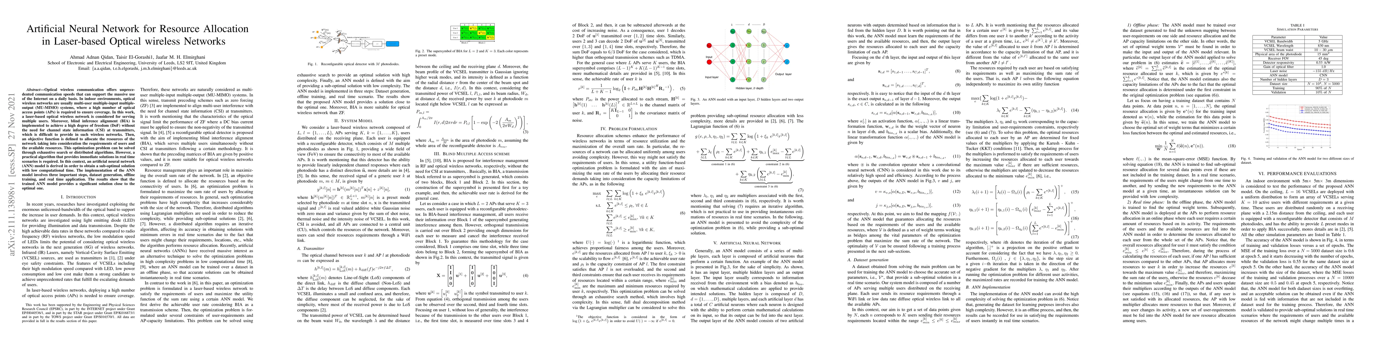 Thumbnail for Artificial Neural Network for Resource Allocation in Laser-based Optical
  wireless Networks